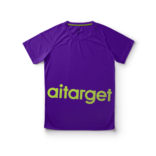 Purple men's T-shirt with a green Aitarget logo