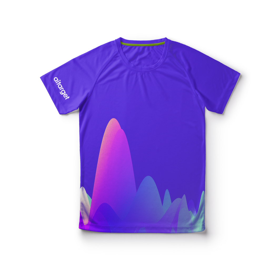 Purple men's T-shirt with colorful Aitarget wave
