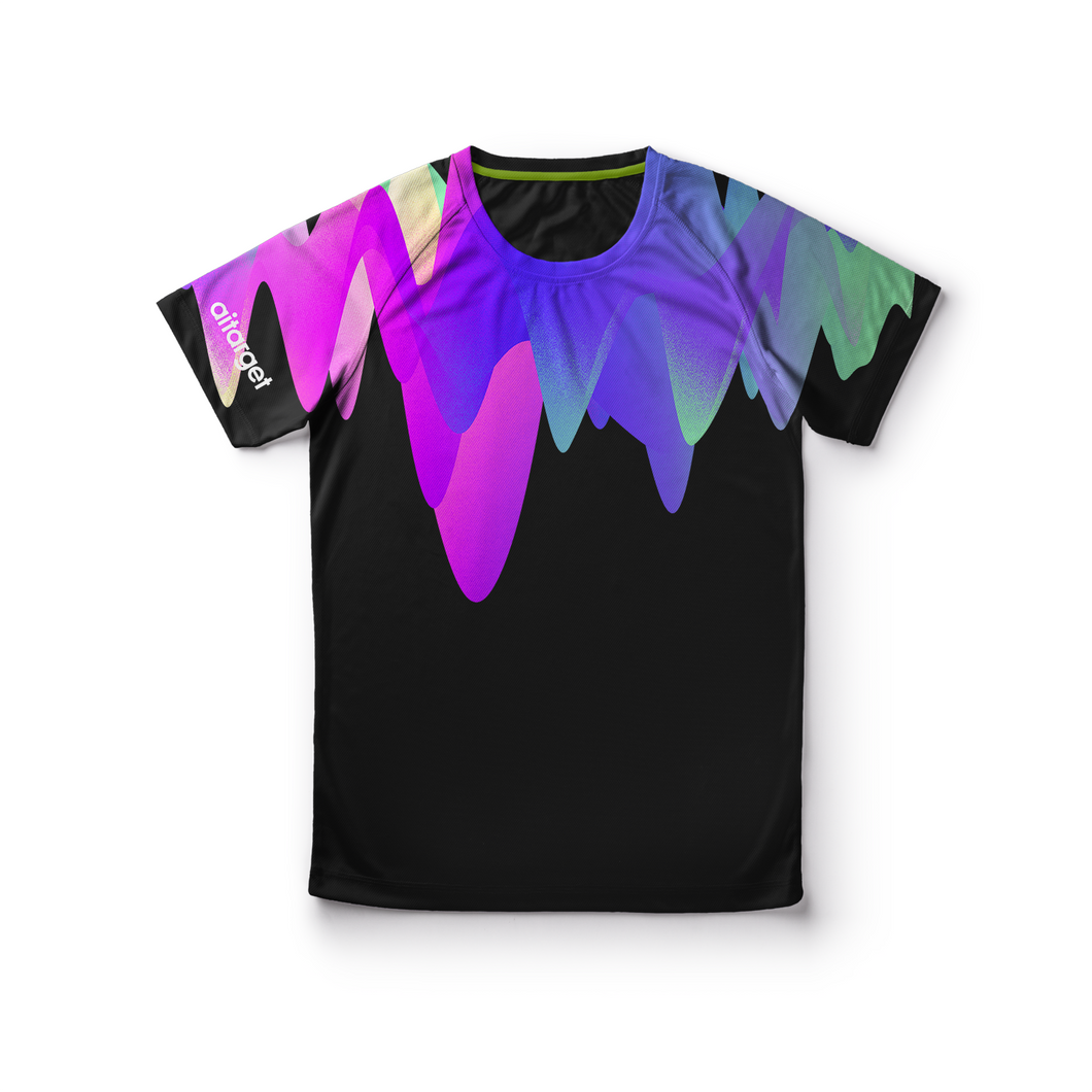 Black men's T-shirt with colorful Aitarget wave